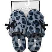 Wholesale - S-XL WOMEN NAVY/LEOPARD FAUX FUR SLIPPER W/GROSGRAIN BOW KENSIE C/P 12